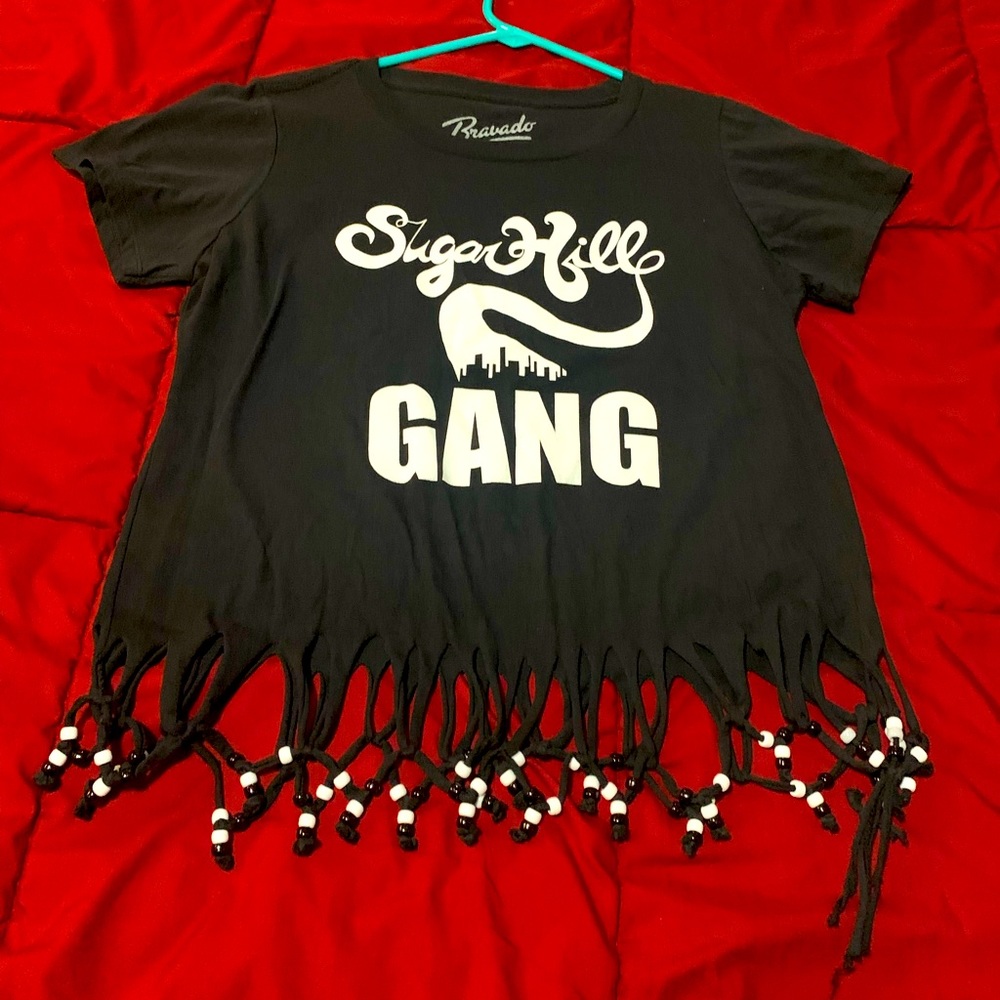 Sugar hill gang custom tee shirt with black & white beads size xl